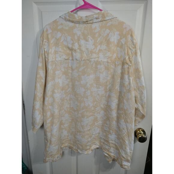 Joie Woman 2X 100 Linen Tunic Yellow Floral Side Button 3/4 Sleeve Breathable... - Picture 7 of 7